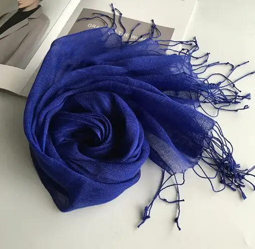 55*180cm Fashion Soft Solid Women 100% Linen Flax Tassel Scarf Summer Travel Sunscreen Long Shawl Elegant Hijab Women Foulard