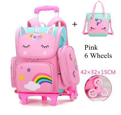 School Wheeled Bag set 6 Wheels Primary School Cartoon Cute Backpack 3 in 1 School Bag Kids 2 Wheels Trolley Luggage School Bags