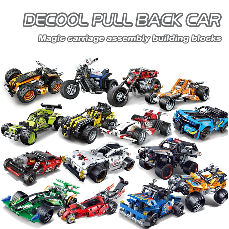 

DECOOL Racing Car City Speed Champions Building Blocks Motorcycle Off-road Vehicle Pull Back Car Bricks Toys For Boy Gifts