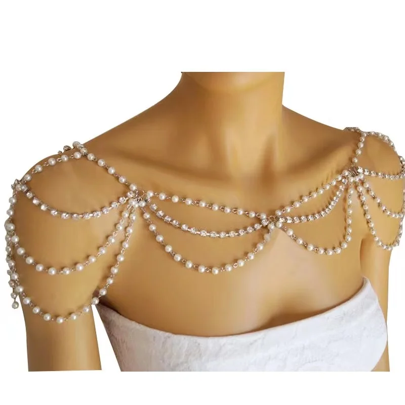 Vingate Imitation Pearl Shoulder Chain Jewelry Luxury Hand-Beaded Body Chain Women\'s Wedding pearl Shawl Accessories Necklace