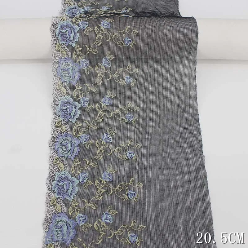

30Yards New Black Mesh Embroidery Lace Fabric Rose Flower Lace Trim Handmade DIY Garment Sewing Doll Clothing Accessories 20.5cm