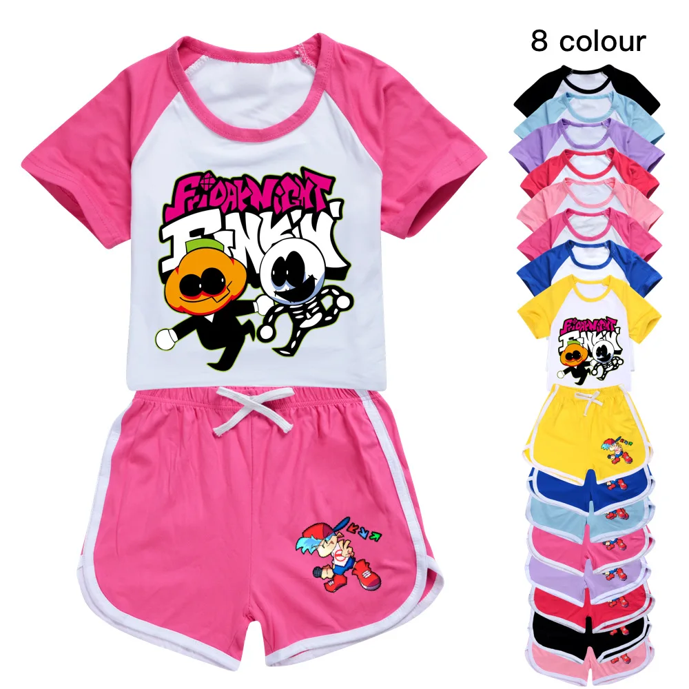 T-shirt per bambini Set Friday Night Funkin 3d Fashion pantaloni a maniche corte per ragazzi e ragazze 2 pezzi 4y-12y pigiama traspirante