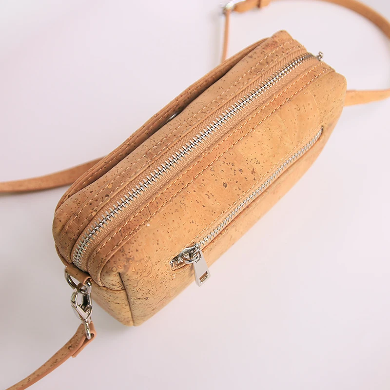 Wholesale Solid Color Natural Cork Bag Single Strap Small Size Zipper Wooden Crossbody Bags Women Vegan Stylish Gift