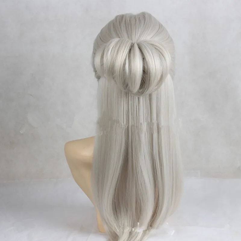 Long Straight Silvery Gray Costume Wigs Synthetic Hair Wig for Women Cosplay Ciri