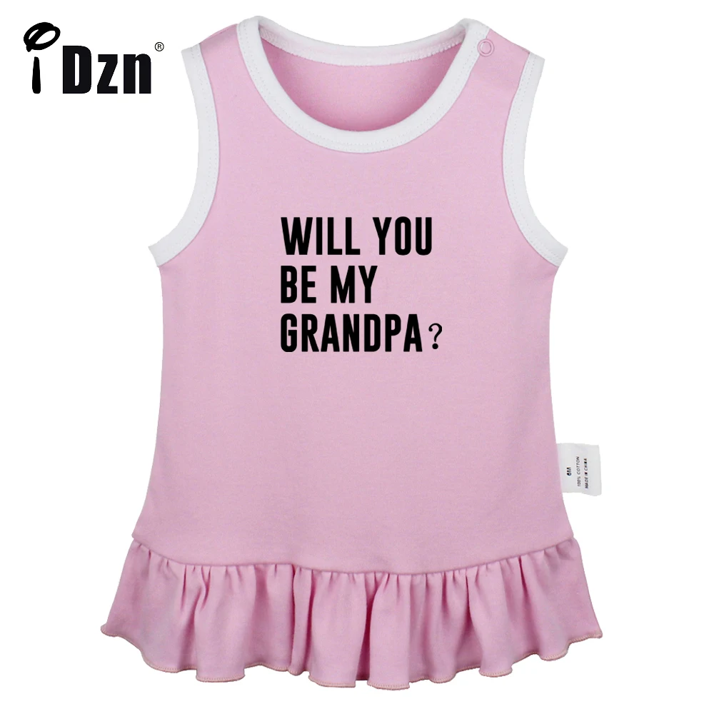 iDzn NEW Summer Will you be my GRANDPA Fun Art Printed Baby Pleated Dress Cute Baby Girls Sleeveless Dress Infant Vest Dresses