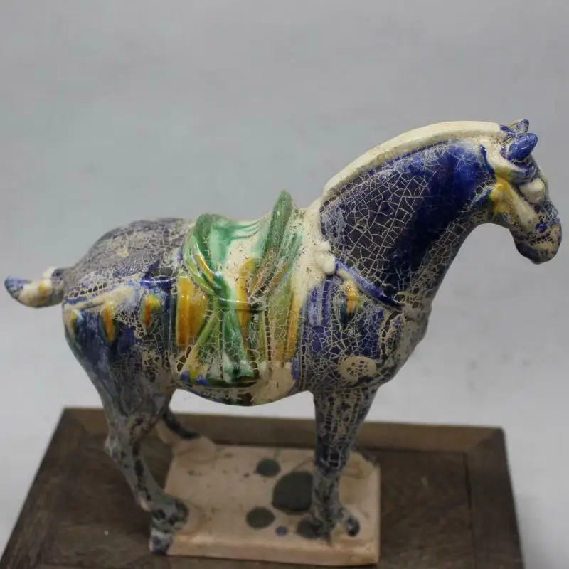 Collect Chinese Ceramics Tri-Color Glazed Pottery Tang Dynasty War-horse Statue