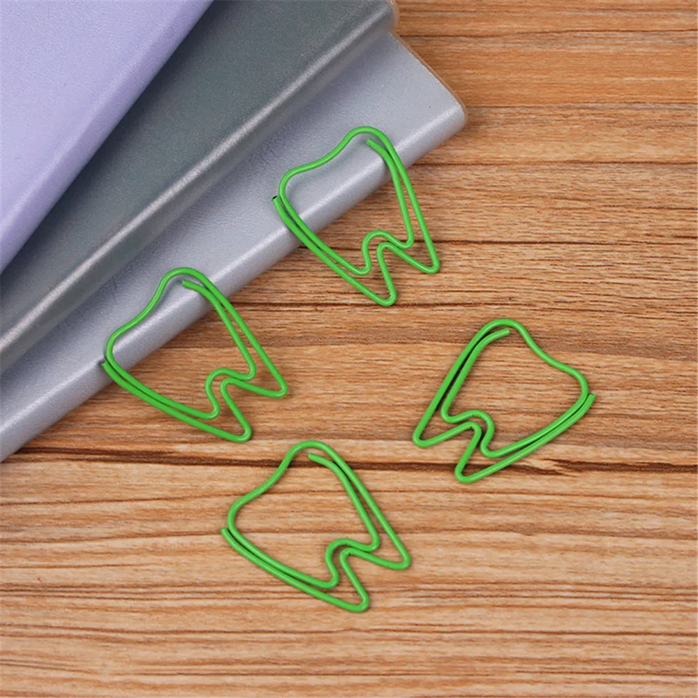 20 Stks/doos Schattige Groene Tand Vorm Paperclips Escolar Bladwijzers Foto Memo Ticket Clip Creatieve Briefpapier School Kantoorbenodigdheden