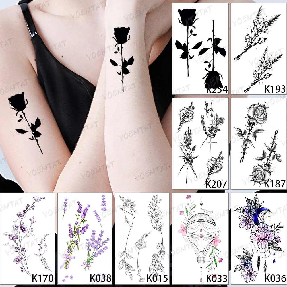 

9 pcs a lot Rose Color Flowers Small Girl Fake Tatto Body Art Flash Waterproof Temporary Tattoo Stickers Women