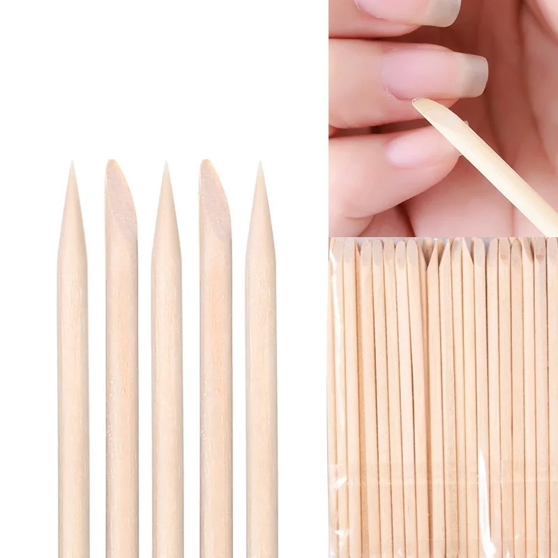 50pcs Disposable Nail Art Cuticle Pusher Wooden Double Ended Remove Nail Polish Dead Skin Nail Push Pedicure Manicure Tools Set