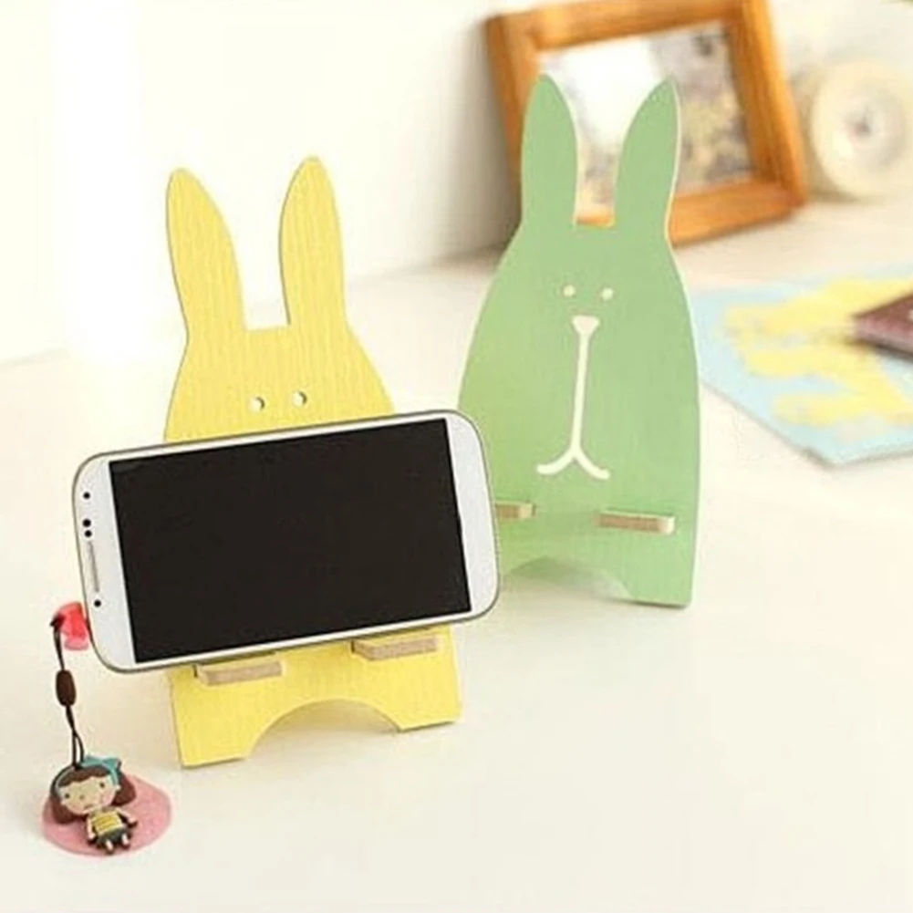 Portable Cute Rabbit Shape Wooden Mobile Phone Support Clip Desktop Desktop High-Quality Mobile Phone Base For Android Ios phone