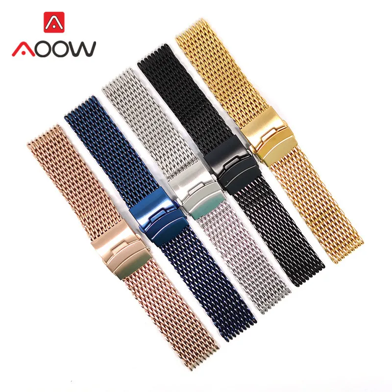 18mm 20mm 22mm 24mm Milanese Strap Stainless Steel Mesh Solid Metal Folding Buckle Men Replacement Band Bracelet Watch Accessori