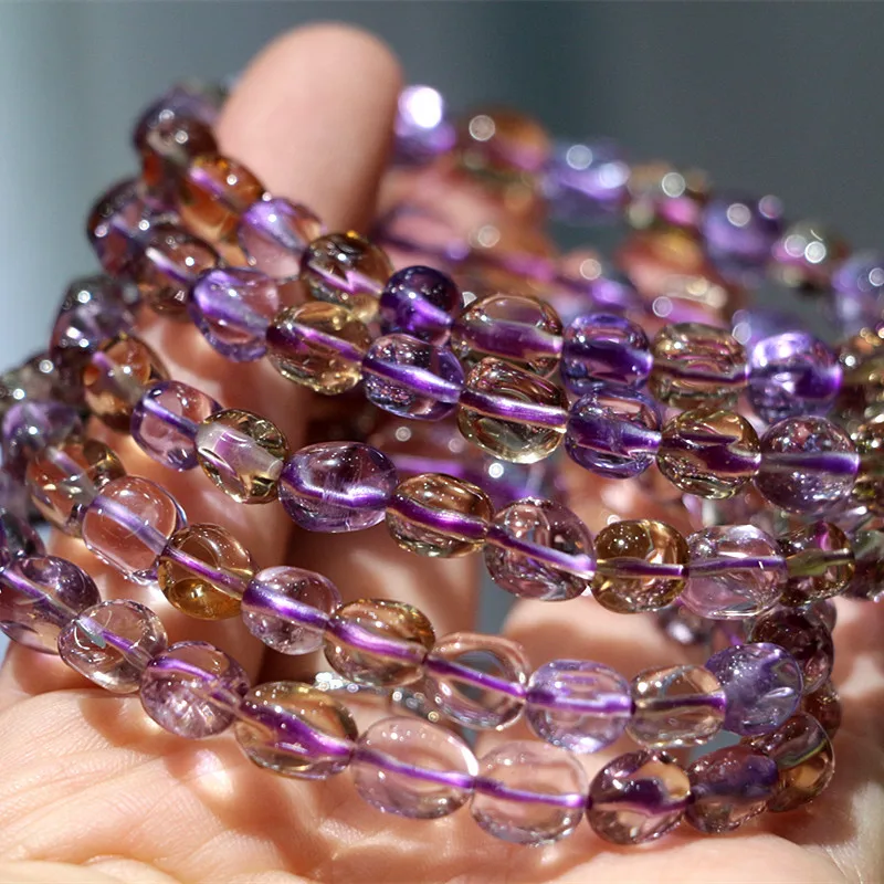 Natural Purple Yellow Ametrine Quartz Bracelet Women 8.3x9.0mm Crystal Ametrine Clear Oval Beads Brazil AAAAA