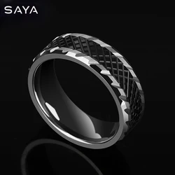 Men Engagement Rings 8mm Width Tungsten Carbide Band with Black Ceramic Zigzag Groove Comfort Fit, Free Shipping, Customized