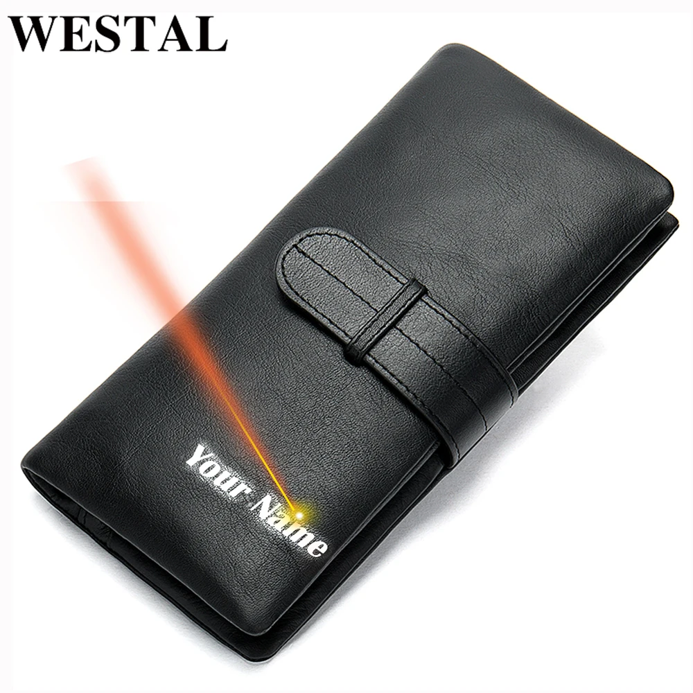 

WESTAL wallet men's genuine leather purse for men clutch male wallets long Leather zipper wallet men business money bag 6018