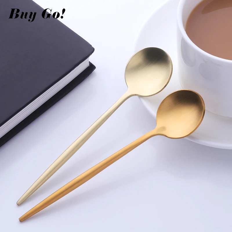 Colorful Portuguese Tea spoons 304 Stainless Steel Tableware Cutlery Unique Gold Small Dessert Spoon Silver Mini Coffee Scoop