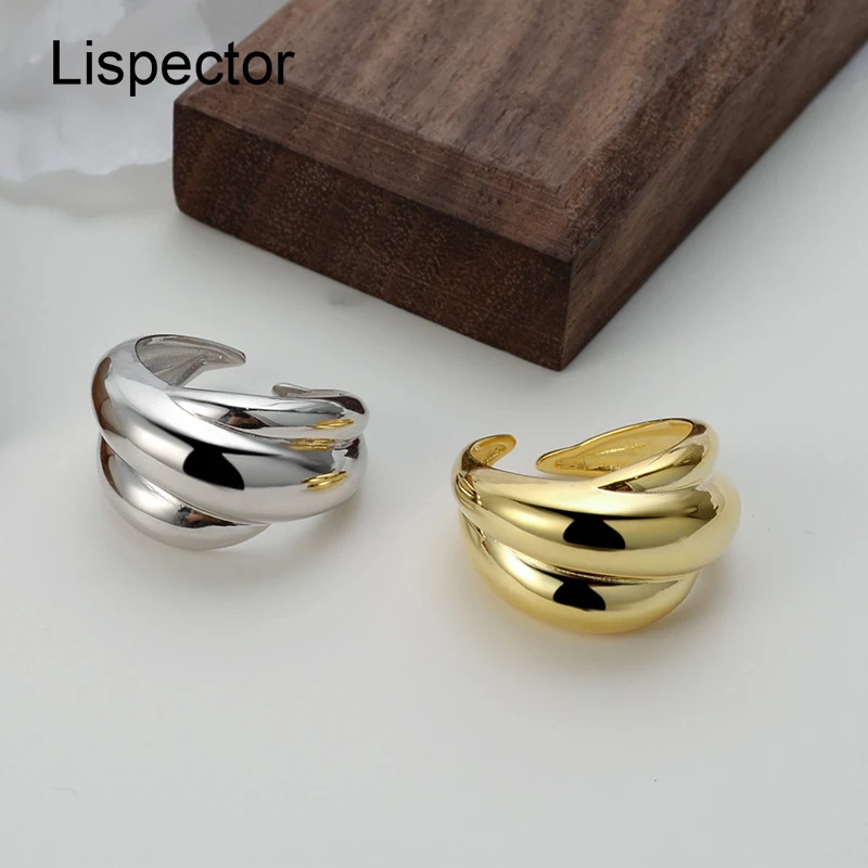 Lispector 925 Sterling Silver Korean Geometric Conch Rings for Women Minimalist Multilayer Spiral Wide Wrap Ring Female Jewelry