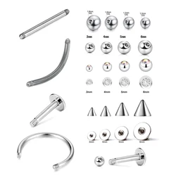 10pcs Threaded Barbell Blanks Eyebrow Rose Belly Bars Curved rod Surgical Steel 14G 16G Helix Labret Piercing Spare ALL