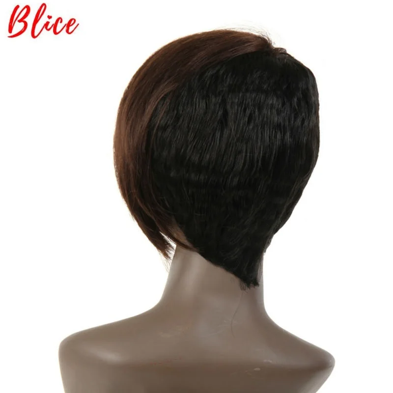 Blice For Women Synthetic Short Straight 8 Inch Wig Mix Color FT1B/530# Right-Side Bang African American Wine Red Wigs