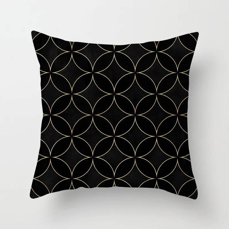 Modern Geometric Gold Black Cushion Cover Gold Plant Leaves Print Simple Black Pillowcase Sofa Car Seat Decorative Throw Pillows