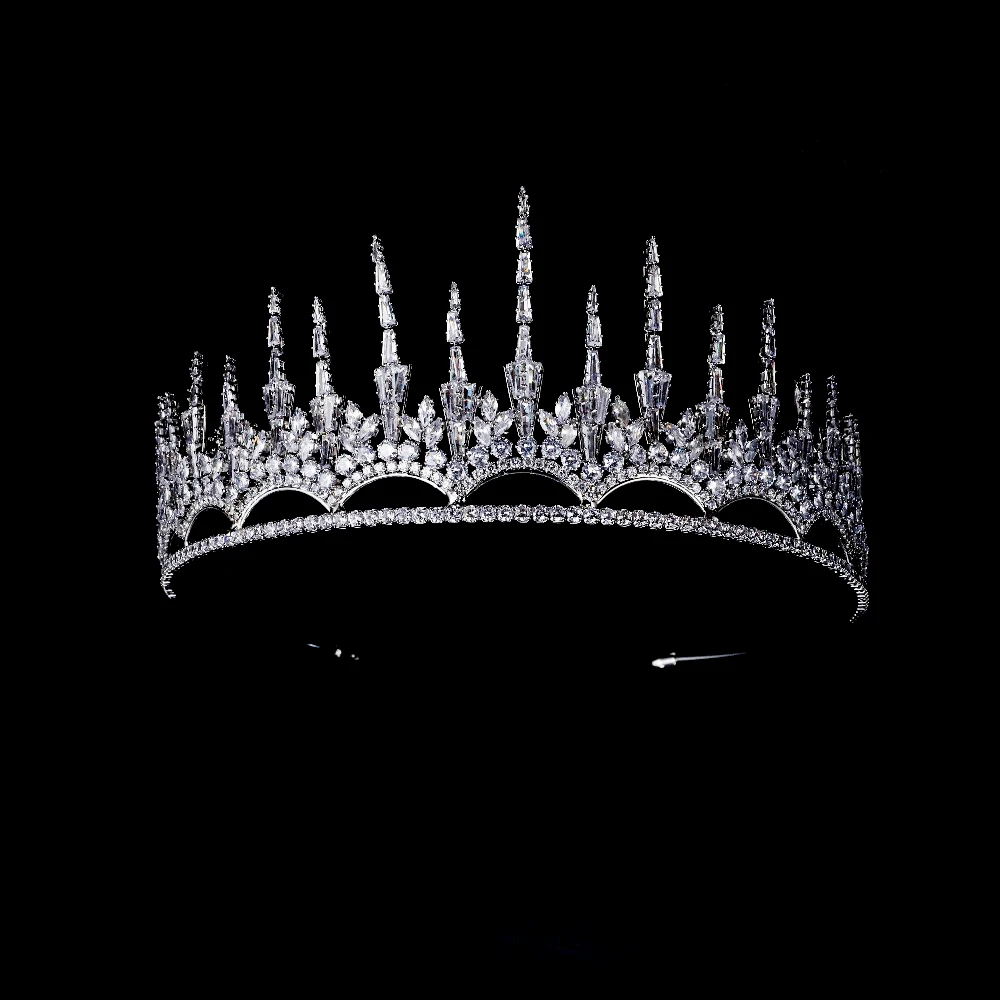 Creative Tower Shaped Elegant Cubic Zirconia Tiara Crystal Diadema Brida Crown for Birthday Pageant Prom Party