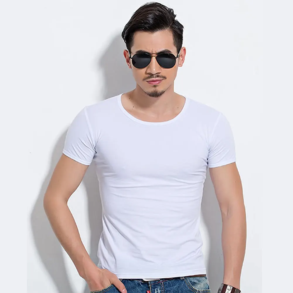 Lycra Men\'S T Shirt Short Sleeve T-Shirt O-Neck Slim Solid Color Half Sleeved Tee Shirt 2024 MRMT