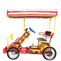 Single Row Pedal & Electric Bicycle Two Seater Tourist Surrey Bike Quadricycle Bikes with Shadow 48V Sightseeing Car