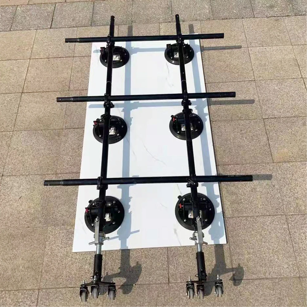 Large Format Tile Carry System with 8 inch Vacuum Suction Cups Cross Bar and Universal Wheel Ceramic Tile Handling Lifter Tools