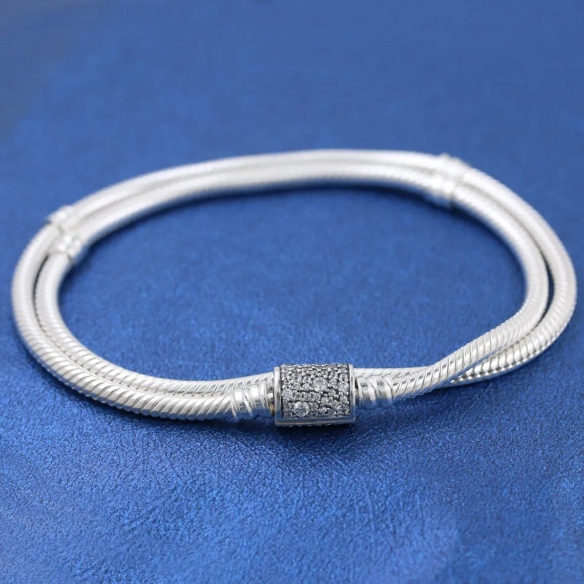 

925 Sterling Silver Moments Double Wrap Barrel Clasp Snake Chain Bracelet For Women Fit Original Pandora Charm Beads Jewelry