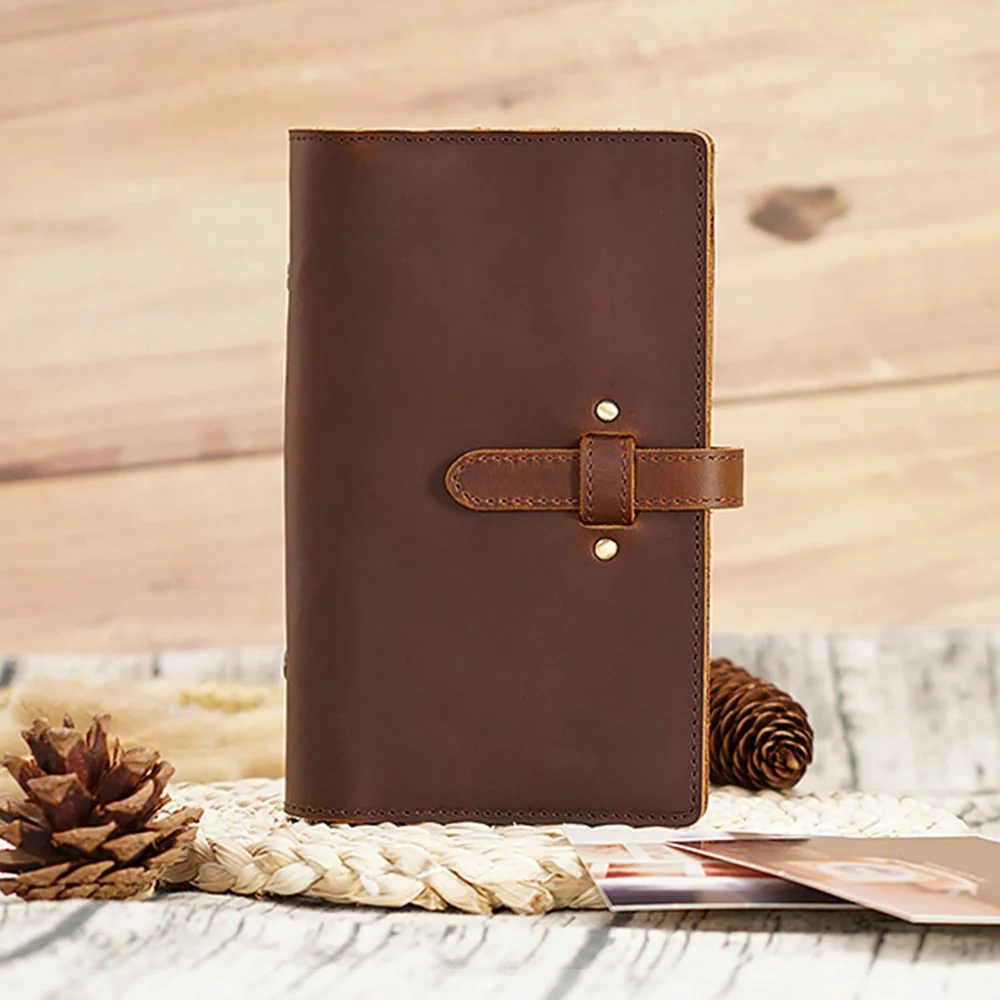 Handmade Genuine LeatherA5 A6 Personal size Multifunction Spiral Notebook Cowhide Diary Loose Leaf  Replaceable Inserts 6 holes