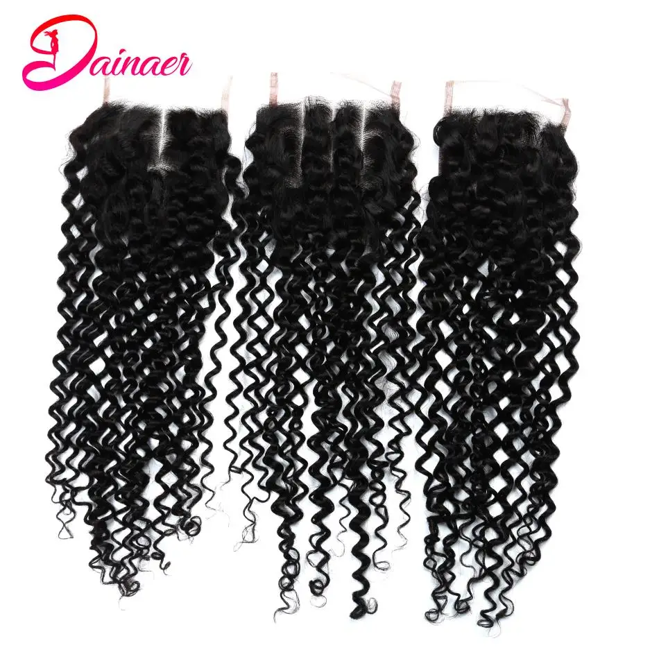 Afro Kinky Krullend Sluiting Menselijk Haar 4X4 Vrije Deel Sluiting 14-22Inch Natuurlijke Kleur Zwitserse Kanten Sluiting 100% Menselijk Haar Sluiting