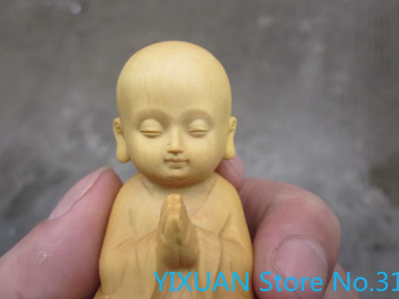 Boxwood carving little monk Ornaments New Chinese Zen hand-made carving crafts micro carving of sitting meditation Shami