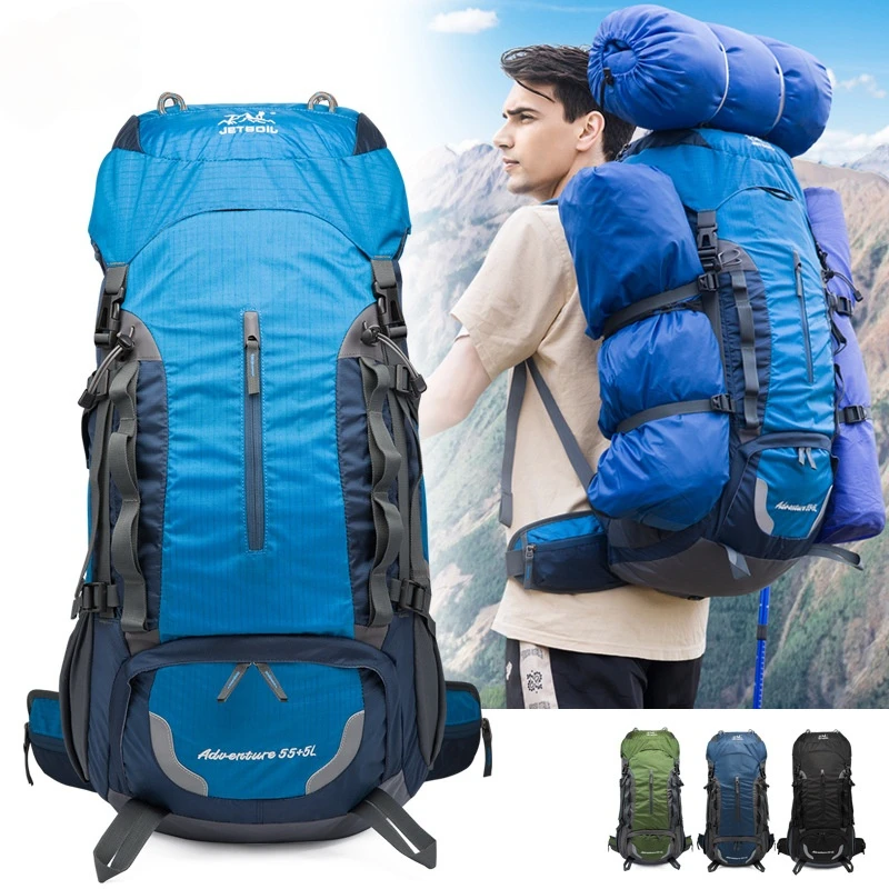 JETBOIL 55+5L 450D Nylon Travel Bag Waterproof Hiking Camping Mountaineering Bag Men Women Outdoor Backpack With Rain Cover