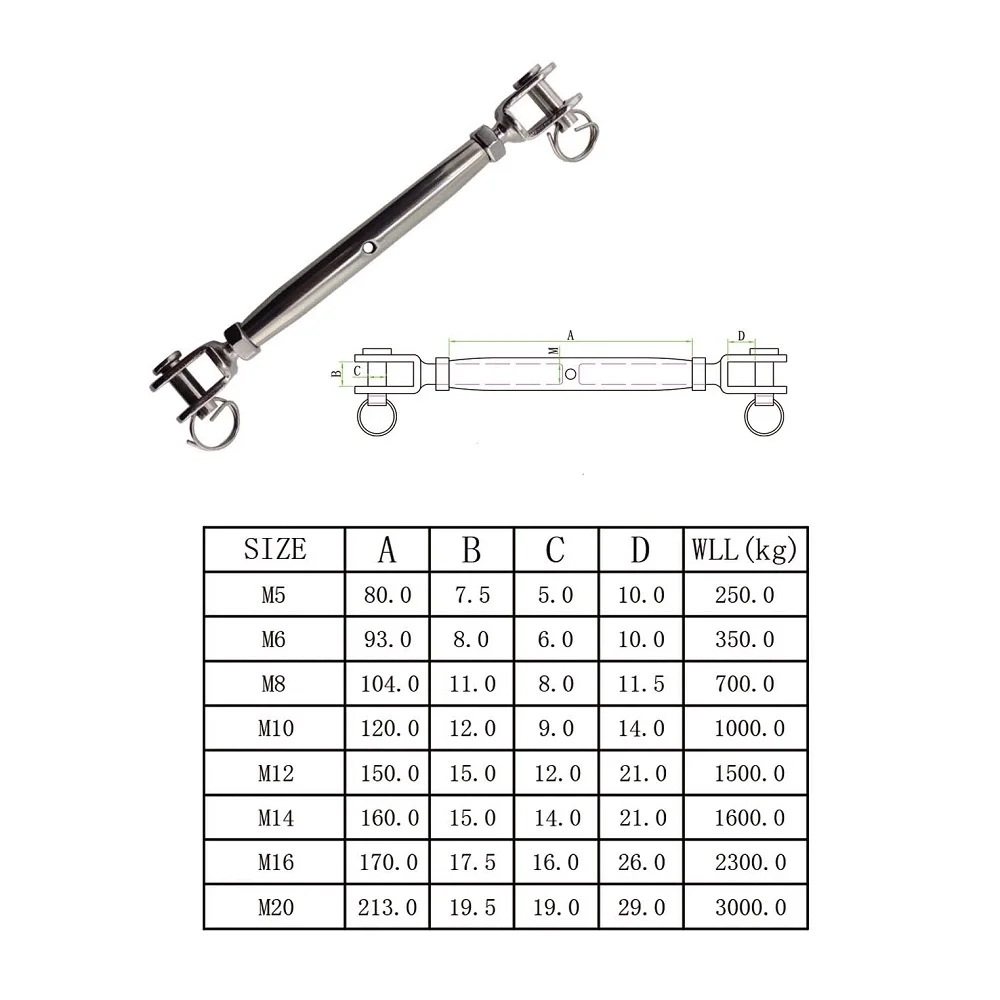 1 pz acciaio inossidabile 316 M5 M6 M8 ganasce chiuse e tenditore a ganascia per ringhiera del cavo corpo barca a vela Rigging Hardware