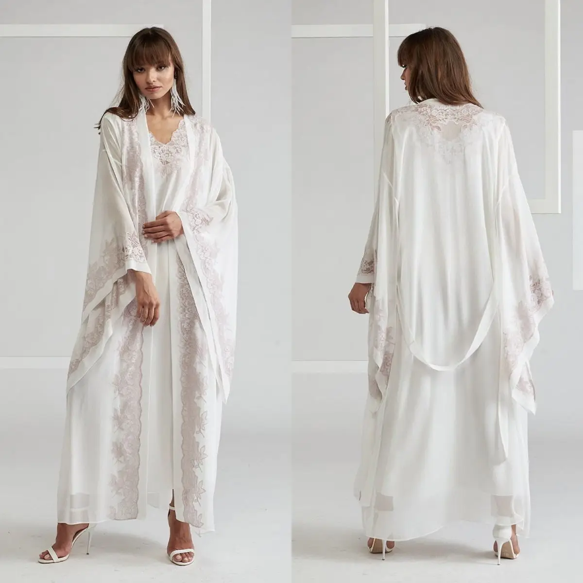 New Bridal Wraps Maternity Robes Custom Made Lace Appliques 2 Pieces Suits Women Photo Shoot Beach Birthday Party Bathrobe