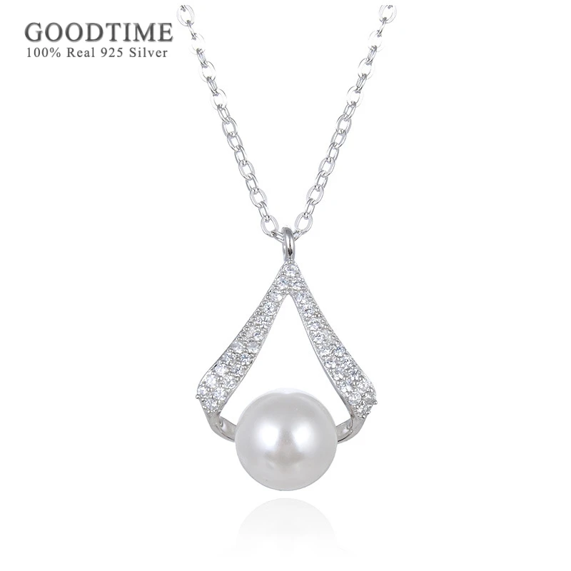 

Luxury Pure 100% 925 Sterling Silver Freshwater Pearl Zircon Pendant Necklace Chains Valentine Jewelry Gift For Women Lady Party