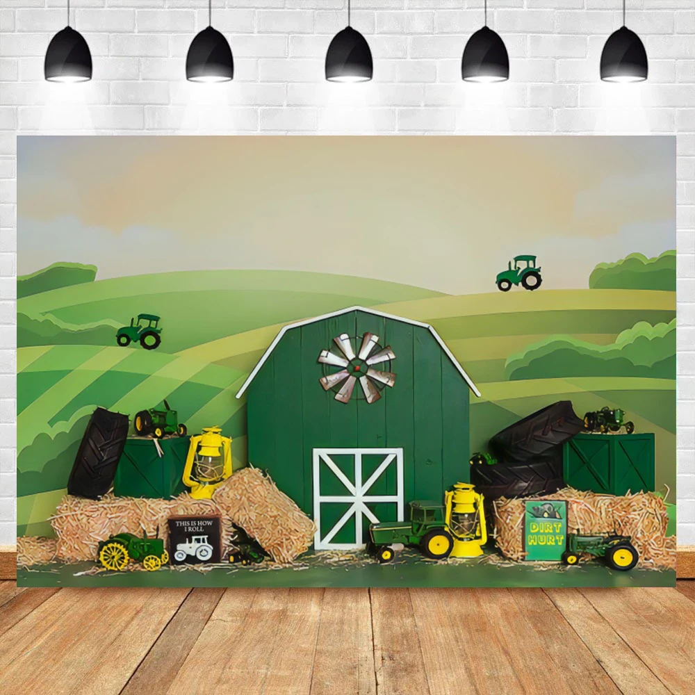 Laeacco Farm Birthday Party Backdrop For Photography Cartoon Warehouse Haystack Tractor Photographic Background For Photo Studio