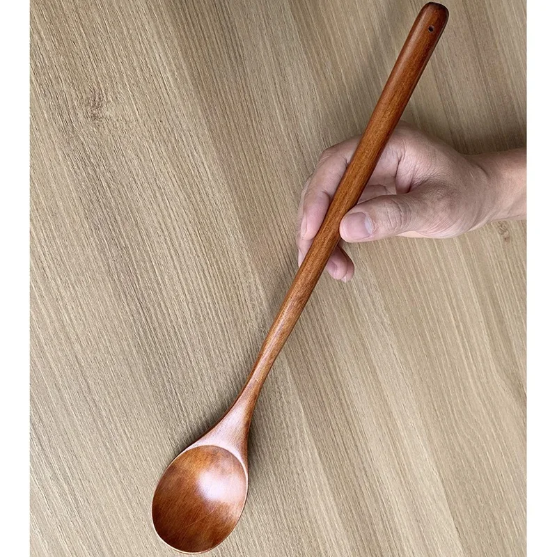 Wood Spoons for Cooking Set, 13 inch Long Handle Wooden Mixing Spoons for Stirring Baking Serving, 6 Pcs Kitchen Utensil