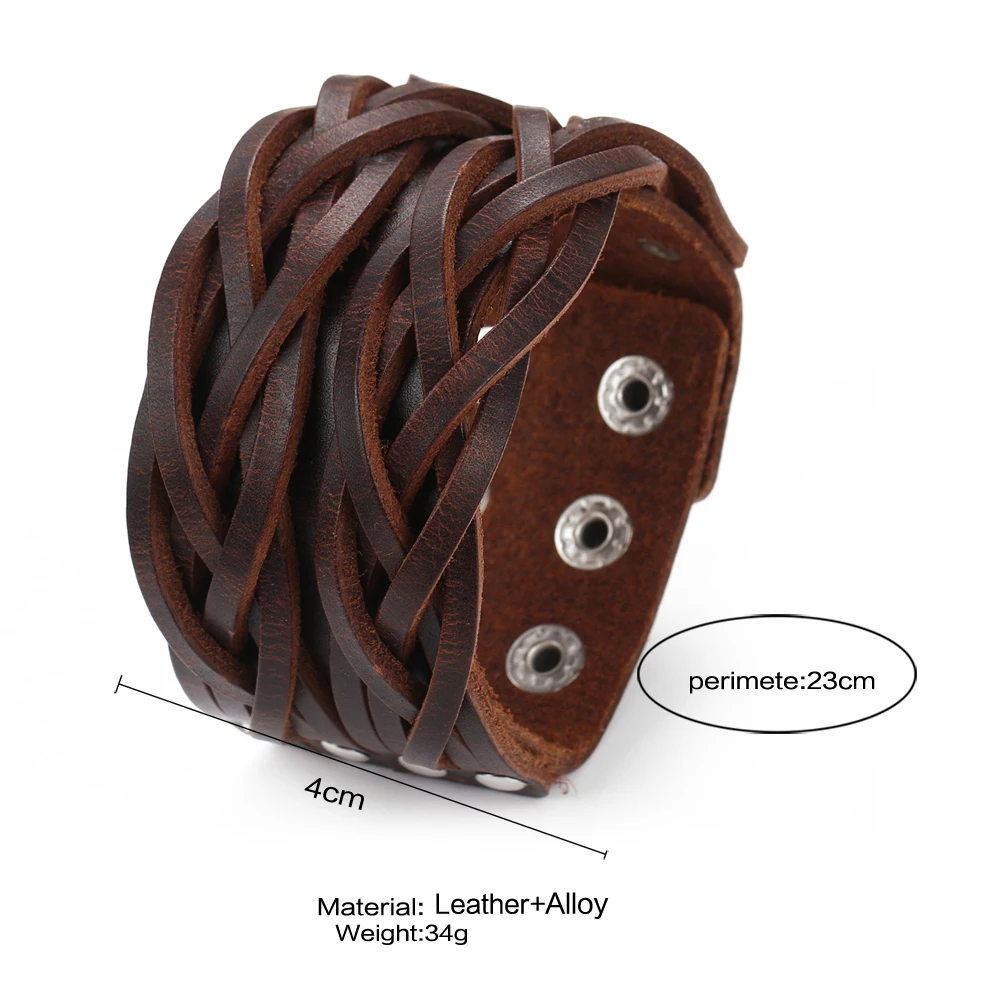 2025 Trend Jewelry Vintage Hand Woven Leather Bracelet Cuff Wide Leather Bracelet Men\'s Accessories Pulsera Hombre