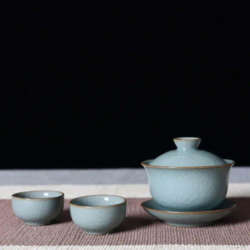 

China Longquan Celadon Gaiwan Tea Set Kung Fu GE DI Kiln Cover Bowl SanCai 200ml