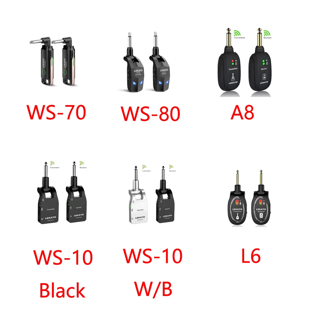 Lekato Ws-70 Wireless Guitar System Rechargeable Audio Guitar Wireless System 70 Channels 40M Wireless for Electric Guitar Bass