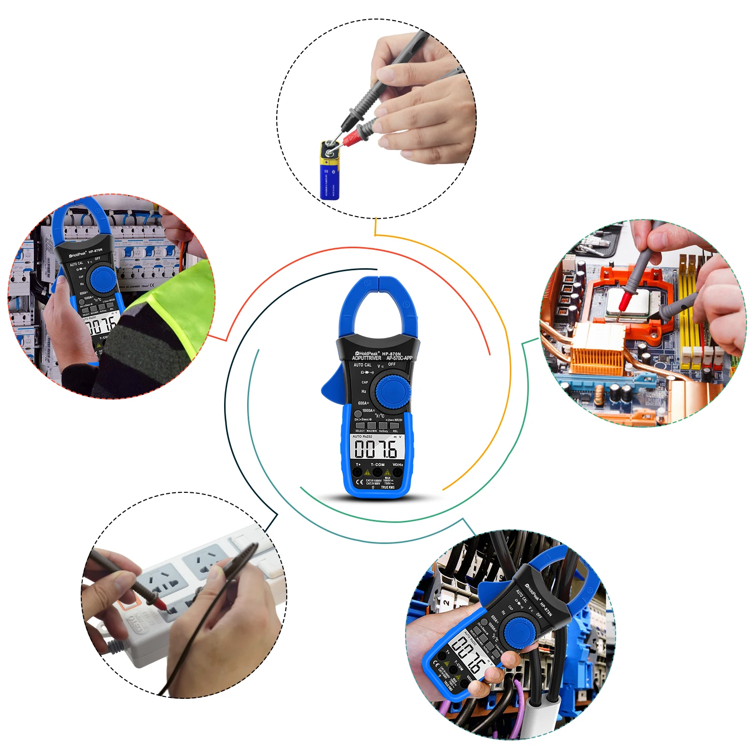 HoldPeak HP-870N Auto Gamma Multimetro Digital Clamp Meter Multimetro Pinza Moli Amperometro Amperimetro A Vero RMS Tester di Frequenza