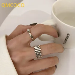 QMCOCO  Silver Color Creative Personality Irregular Splicing Ring Man Woman Trendy Geometric Simple Fashion Temperament Gifts
