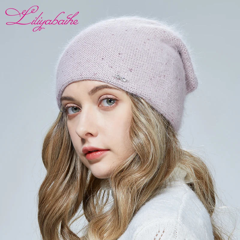 Liliyaibaihe Women hat Front and back diamond butterfly decoration For the girl Autumn winter Angora hats