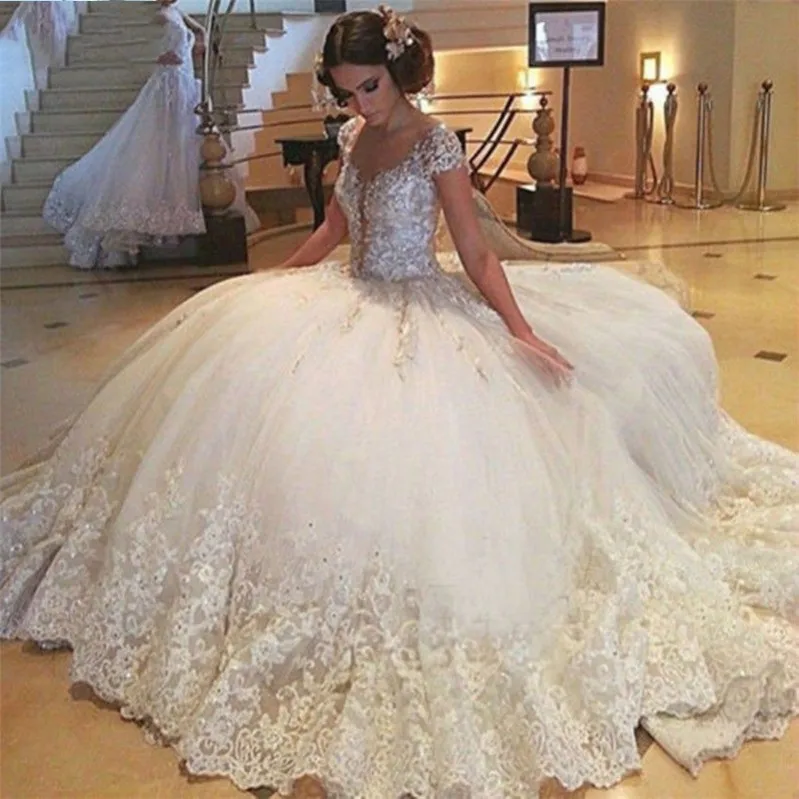 High Quality Fluffy Tulle Lace Beaded Crystal Luxury Vintage Wedding Dresses 2025 New Bridal Gowns Robe Mariage