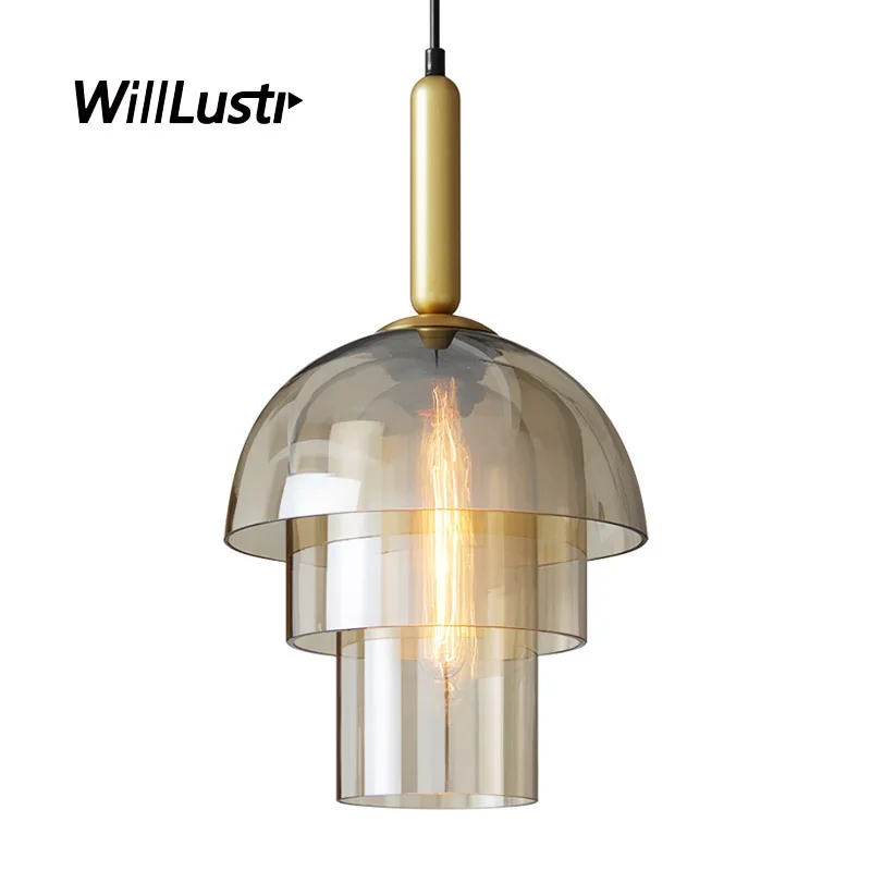 Retro Glass Windbell Pendant Lamp Luxury Iron Suspension Light Lobby Corridor Lounge Dining Bedroom Hanging Ceiling Chandelier