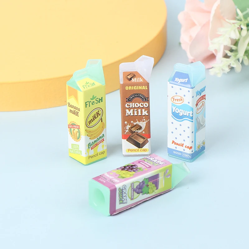 4pcs 1:12 Scale Milk Carton Bottle Drink Cup Miniature Dollhouse Food Pretend Foods For 1/12 Doll House Kitchen Accessories