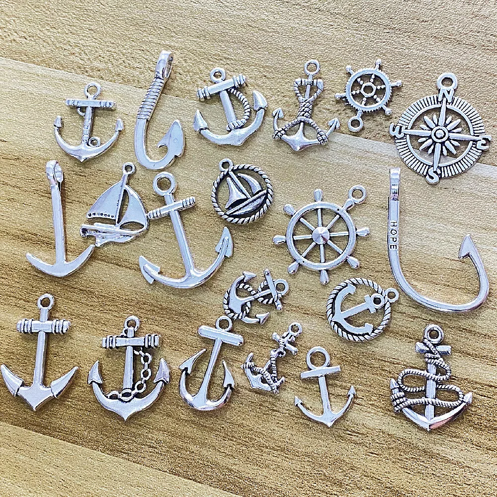 15pcs 10-20Types Mixed Anchor Pendant Rudder Compass Charms Steampunk For Jewelry Diy Making Findings