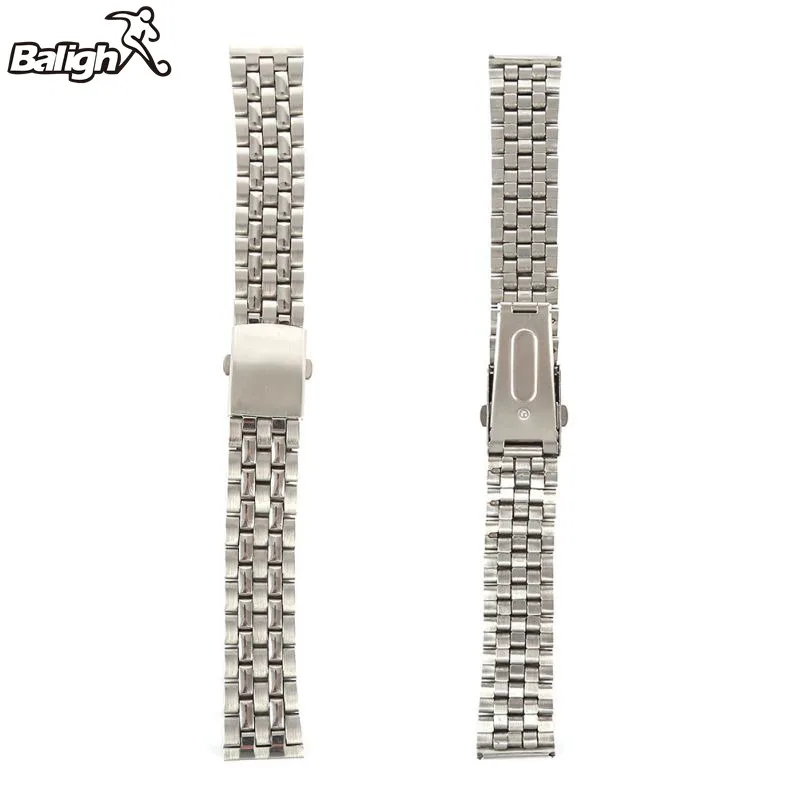 Stainless Steel Metal Strap Silver Watch Band Unisex Bracelet Watchbands Double Fold Deployment Clasp Watch Buckle 18 20 22mm