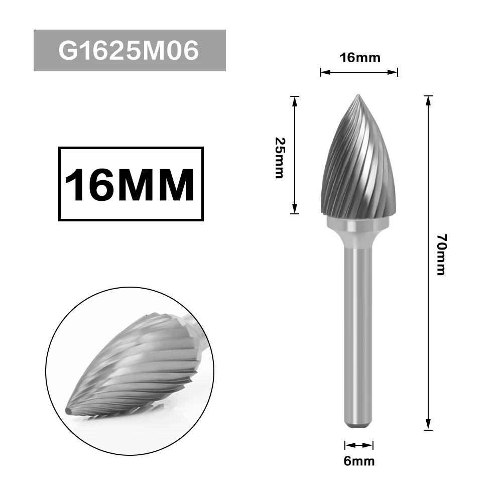 6mm Metal Drawing Tungsten Carbide Milling Cutter Rotary Tool Burr CNC Engraving Abrasive Tools Metalworking Milling Polishing