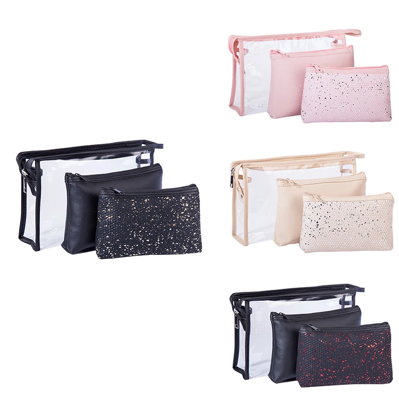 Women's Large Capacity Travel Cosmetic Bag 3PCS Transparent Portable Toiletry Set Storage Pouch